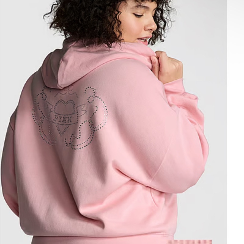 NWT Zara Limited Rhinestone Fleece Campus Full-Zip Hoody and Sweatpants Set